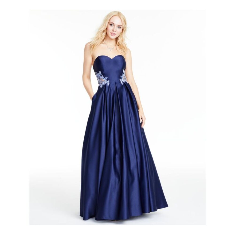 BLONDIE Womens Fit + Flare Full-Length Dress Navy Sleeveless Formal Juniors 7